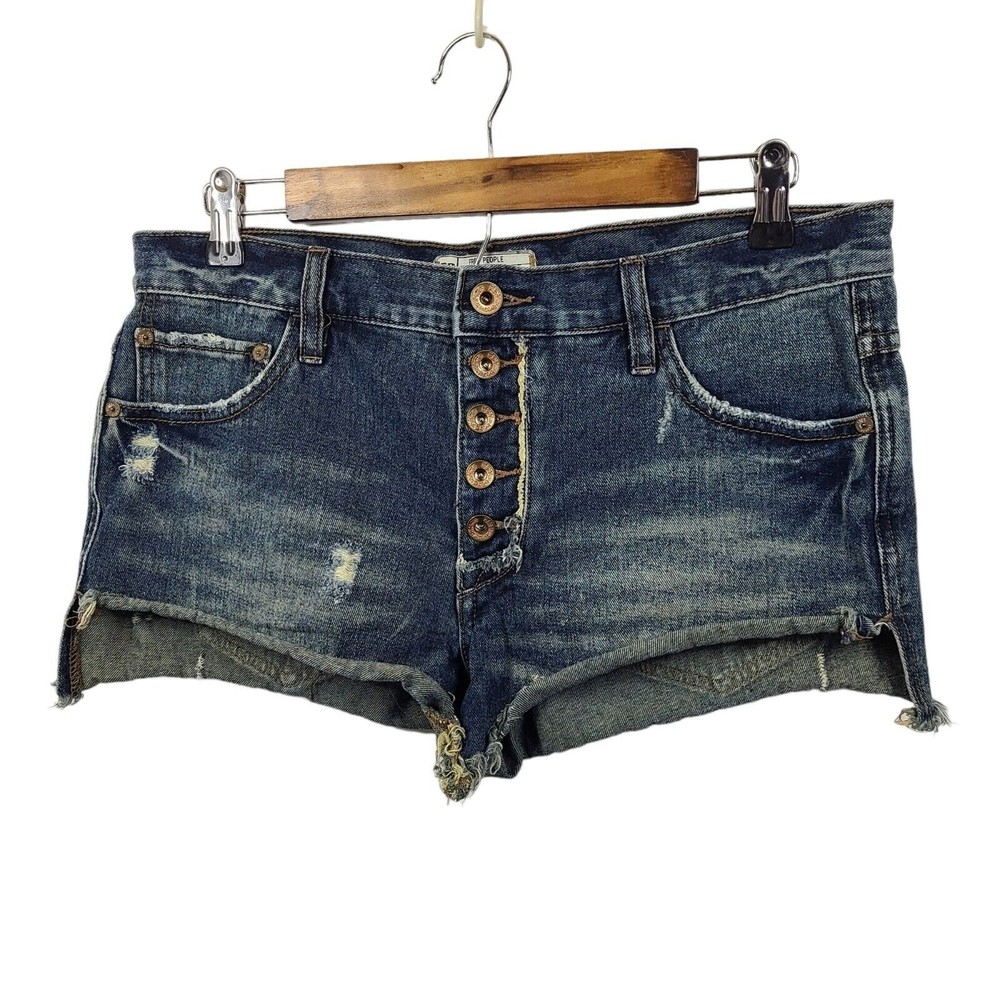 Free People Button Fly Cutoff Dark Wash Shorts 27